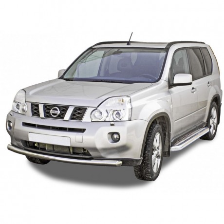 Защита порогов с алюминиевыми накладками (d63,5) для Nissan X-trail (2007-2015)(Окрашенное) купить недорого с доставкой в Балашиха