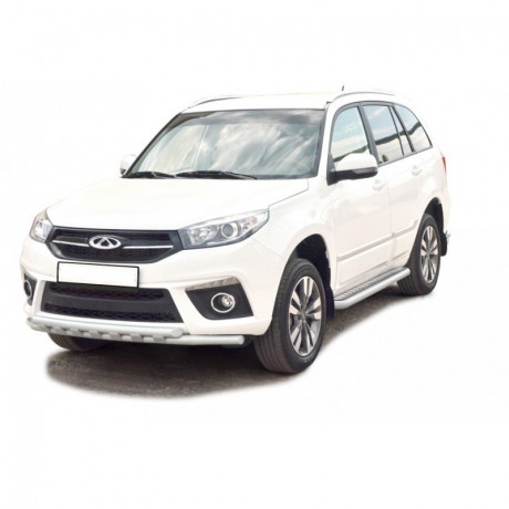 Защита порогов с алюминиевыми накладками для Chery Tiggo 3 (2017-2018)(Окрашенное) купить недорого с доставкой в Балашиха