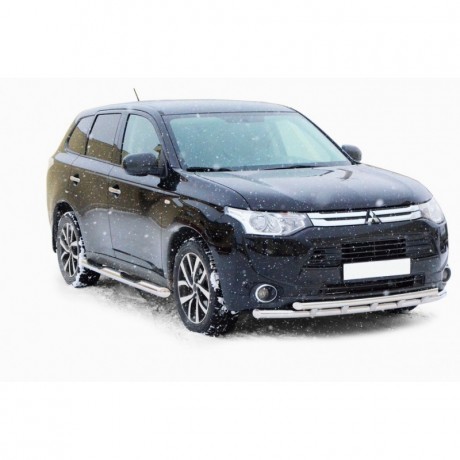 Защита порогов «Труба с проступью» (d76) для Mitsubishi Outlander (2014-2016)(Окрашенное) купить недорого с доставкой в Балашиха