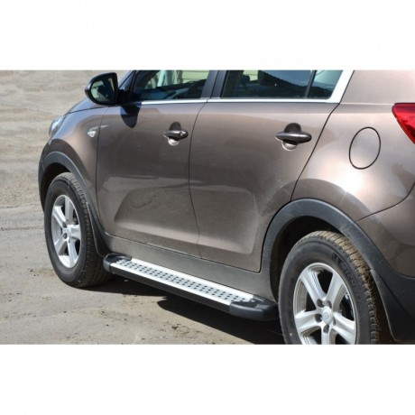 Защита порогов «Бумер» алюминиевая с резинкой для Kia Sportage (2010-2015) купить недорого с доставкой в Балашиха