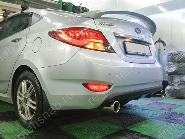 Диффузор заднего бампера var №3 (двойной выхлоп) для Hyundai Solaris (2010-2013) купить недорого с доставкой в Балашиха
